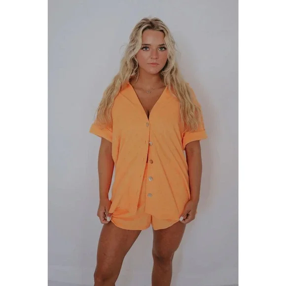 Show Me Your MuMu Women's Parker Button Down Orange Terry Size Small - Picture 2 of 9